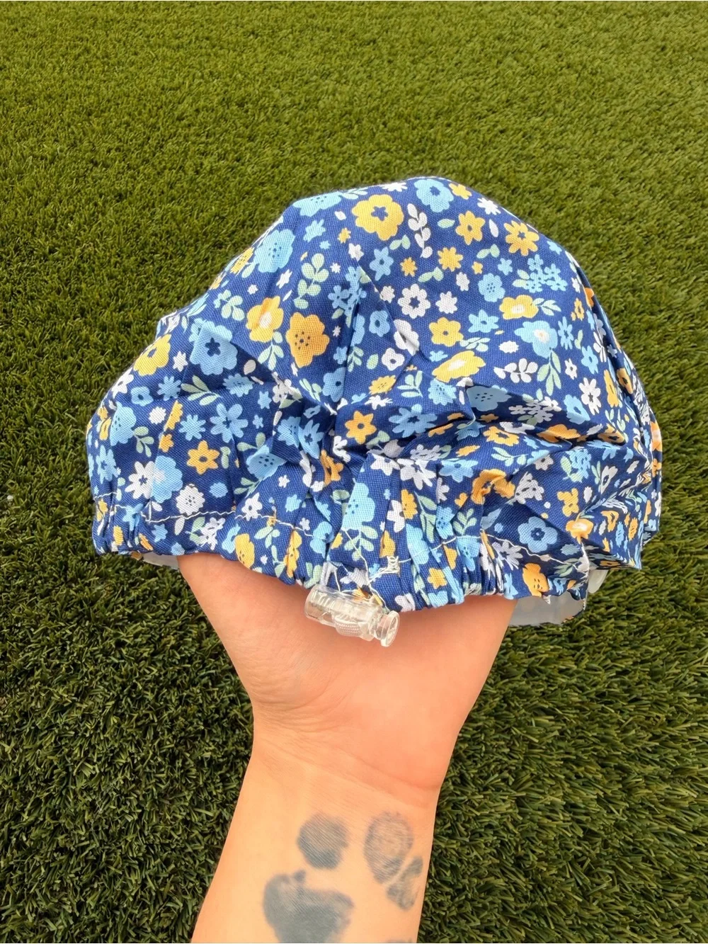 Blue & Yellow Floral Bouffant Scrub Cap - Lightweight Adjustable Headwear